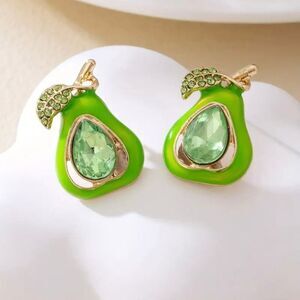 Green Avocado Rhinestone Earrings